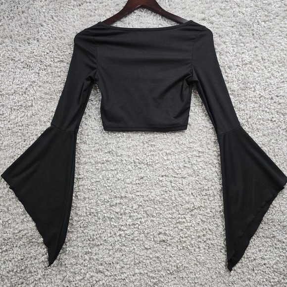 Romwe Shirt Womens Small Black Butterfly Flounce Sleeve Fairy Grunge Gothic Punk - Picture 6 of 10